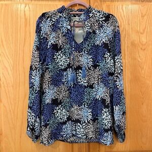 Sail to Sable XS Floral Print Tassel Tie Neck Long Sleeve Blouse Top